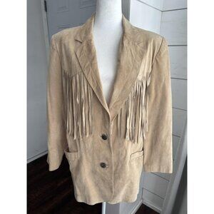Cedars Jacket Womens Large Tan Suede Leather Fringe Western Concho Buttons Boho